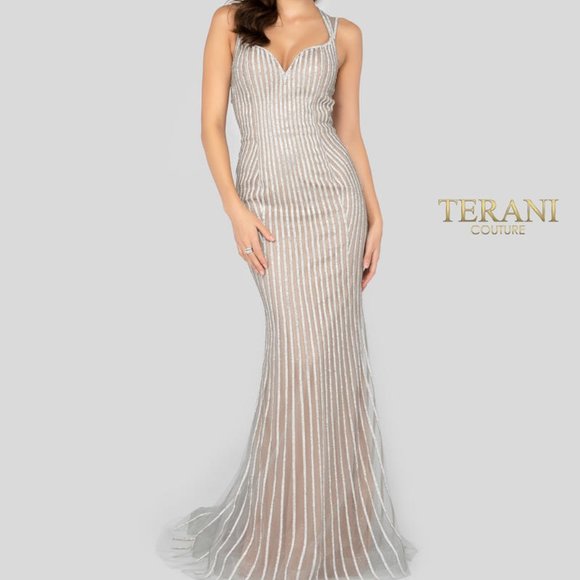Terani Couture Dresses & Skirts - Terani Couture Glitzy Silver Nude Dress